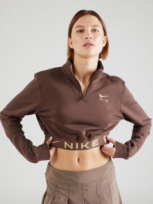 Меланжов суичър без качулка Nike Sportswear кафяво