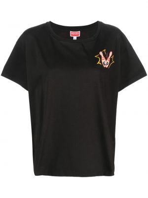 Bavlnené tričko s potlačou s krátkymi rukávmi s okrúhlym výstrihom Kenzo - čierna