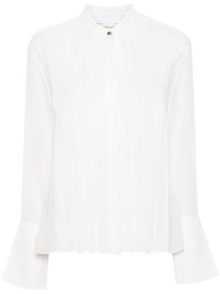 Плисирана копринена риза Genny бяло