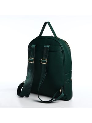 Кожаный рюкзак на молнии из искусственной кожи No Brand зеленый
