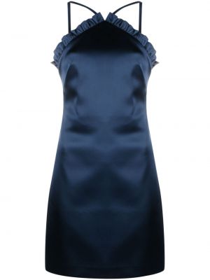 Сатенена коктейлна рокля с волани P.a.r.o.s.h. синьо