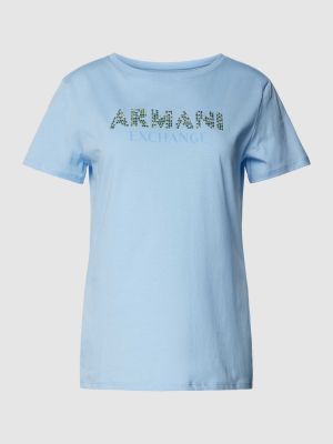 Koszulka bawełniana z nadrukiem Armani Exchange niebieska