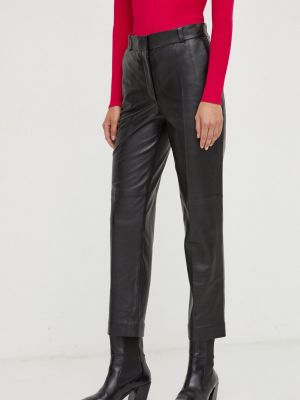 Jednobarevné kožené kalhoty s vysokým pasem Ivy Oak černé
