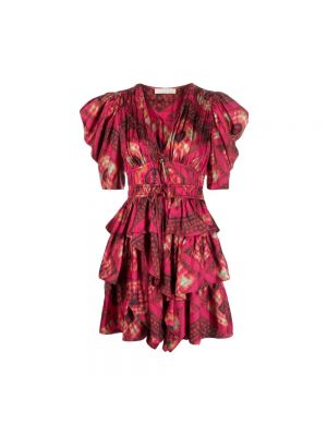 Sukienka mini z falbankami Ulla Johnson różowa