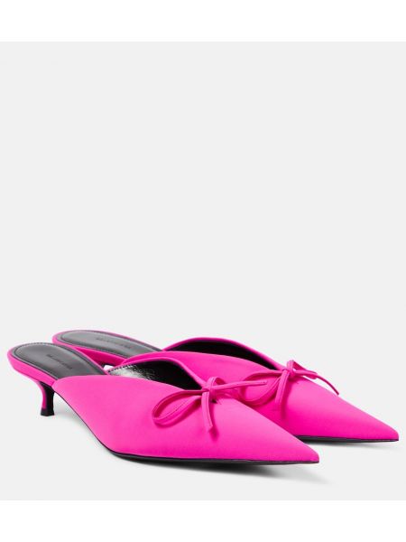 Кожени полуотворени обувки с панделка Balenciaga розово