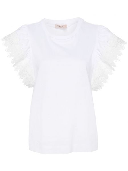Βαμβακερή μπλούζα με κέντημα Twinset λευκό