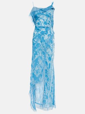 Asymetrické zamatové midi šaty Acne Studios modrá