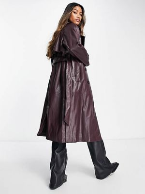 Кожаный пальто с поясом из искусственной кожи Bershka