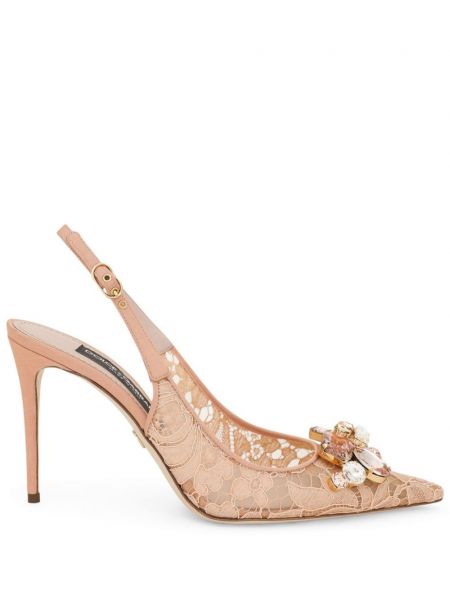 Pantofi cu toc din dantelă slingback Dolce & Gabbana bej