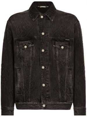 Denim jakna z vezenjem Dolce & Gabbana črna
