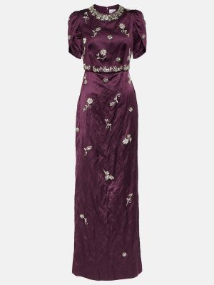 Satynowa sukienka długa Erdem fioletowa