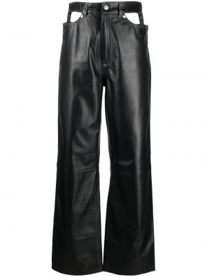 Kožené kalhoty relaxed fit Manokhi černé