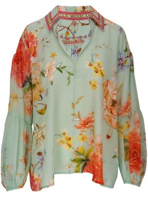 Jedwabna bluzka w kwiatki z nadrukiem Camilla zielona