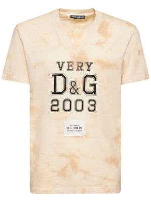 Памучна тениска с v-образно деколте Dolce & Gabbana бежово
