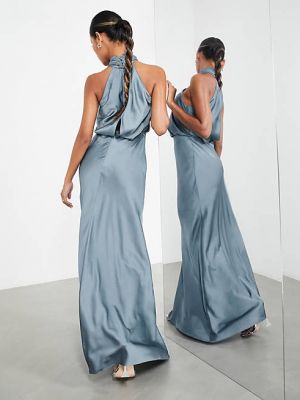 Атласное длинное платье Asos синее