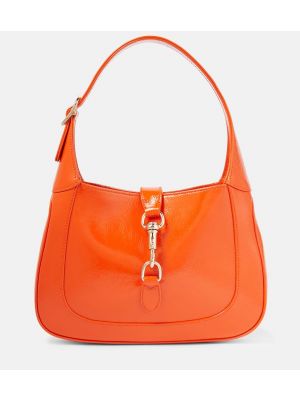 Кожени чанта за ръка от лакирана кожа Gucci оранжево