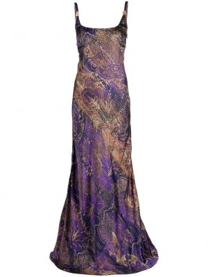 Вечерна рокля с принт със змийски принт Just Cavalli виолетово