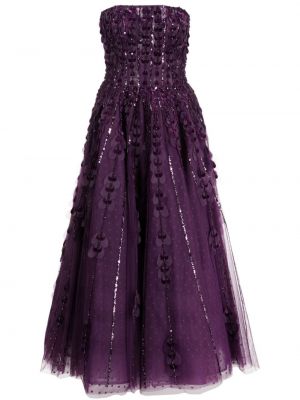 Tylové večerní šaty s korálky se srdcovým vzorem Saiid Kobeisy fialové