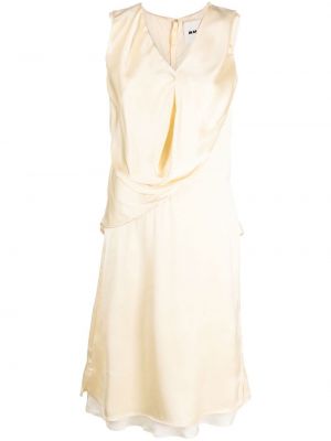 Hedvábné midi šaty s krátkými rukávy Jil Sander - růžová