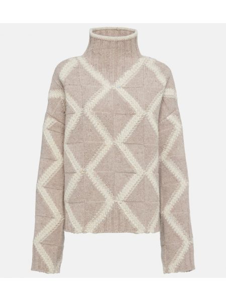 Argyle-mønstret uld striktrøje Bottega Veneta beige