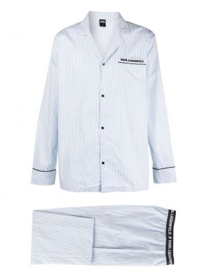 Haftowane piżama bawełniane w paski Karl Lagerfeld - biały