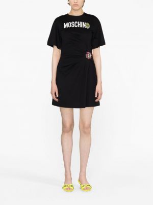 Bavlněné šaty s potiskem Moschino černé