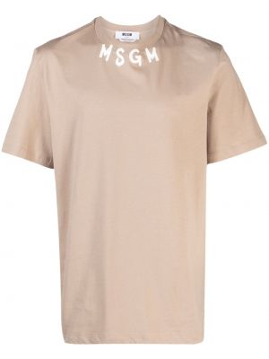 Памучна тениска с принт Msgm кафяво