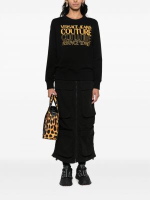 Sweter bawełniany z nadrukiem Versace Jeans Couture czarny