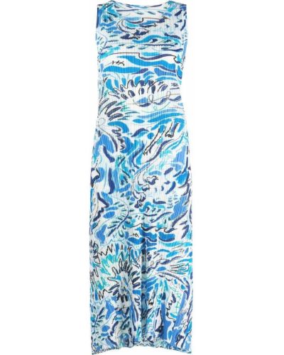 Vestido de tubo ajustado con estampado geométrico plisado Pleats Please Issey Miyake azul