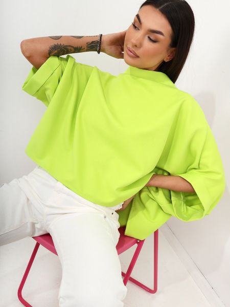 Bluză cu guler de stand-up oversize Fasardi verde
