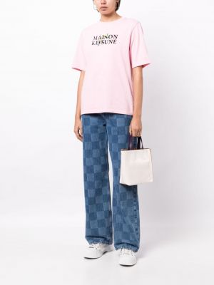 Bavlněné tričko s potiskem Maison Kitsuné růžové