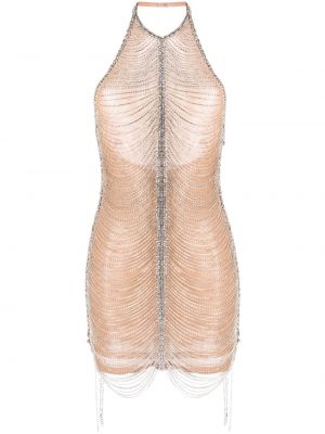 Béžové křišťálové koktejlové šaty Retrofete
