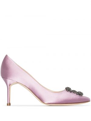 Pantofi cu toc de cristal Manolo Blahnik violet