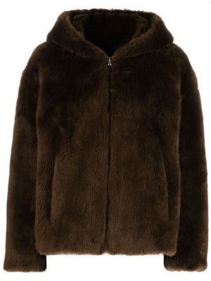 Pletená vlnená bunda s kapucňou Yves Salomon hnedá
