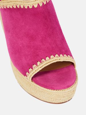 Sandale din piele de căprioară cu pană Clergerie roz