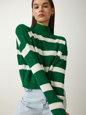 Pruhovaný sveter so stojačikom Happiness İstanbul zelená