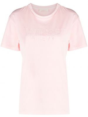 Bavlnené tričko s potlačou Twinset ružová