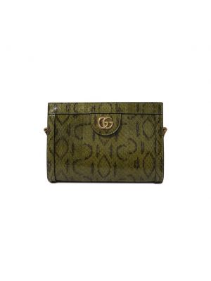Кожаная сумка через плечо со змеиным принтом Gucci зеленая