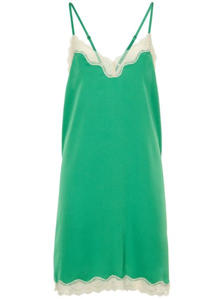Satynowa sukienka mini koronkowa Love Stories zielona