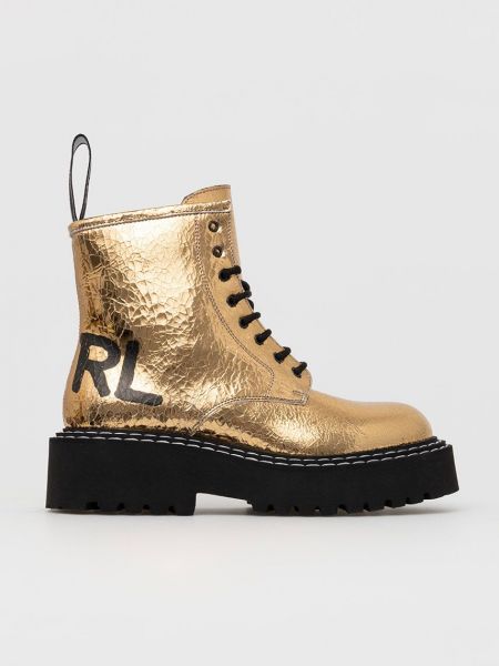 Karl Lagerfeld Workery skórzane damskie kolor złoty na platformie