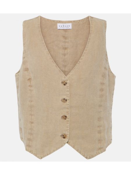 Fløjl linned vest Velvet brun