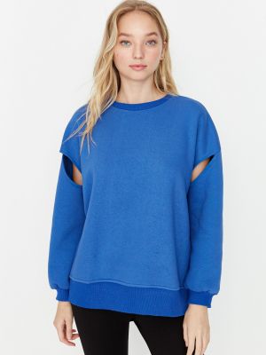 Oversized kötött fleece melegítő felső Trendyol kék