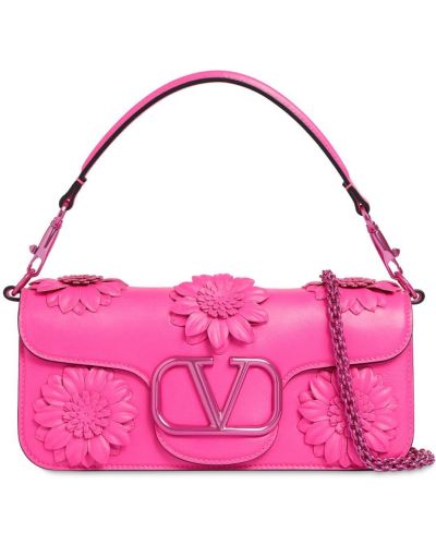 Кожени чанта за ръка на цветя Valentino Garavani розово