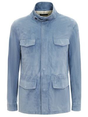 Голубая замшевая кожаная куртка Loro Piana