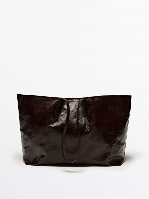 Кожаная сумка шоппер Massimo Dutti коричневая