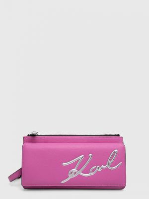 Torba na ramię skórzana Karl Lagerfeld różowa