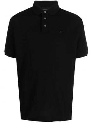 Medvilninis siuvinėtas polo marškinėliai Emporio Armani juoda