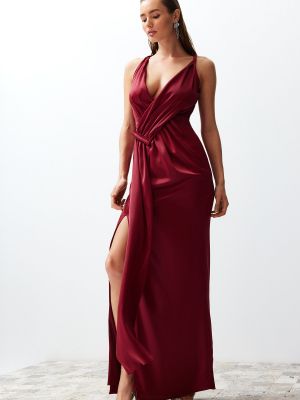 Сатенена вечерна рокля Trendyol винено червено