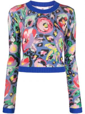 Volneni pulover s cvetličnim vzorcem s potiskom Chiara Ferragni modra