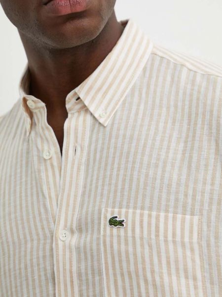 Пуховая льняная рубашка на пуговицах Lacoste бежевая